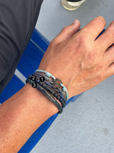 Navy Black Leather Bracelet Set