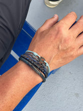 Navy Black Leather Bracelet Set