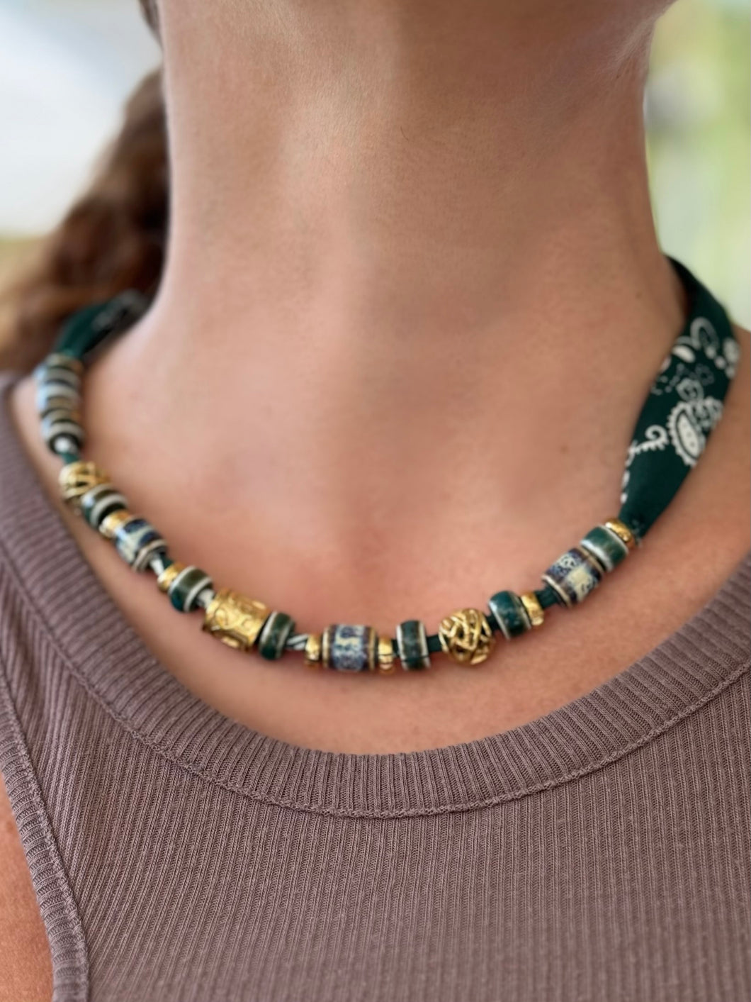 Bandana Green & Gold Necklace by The Sisters