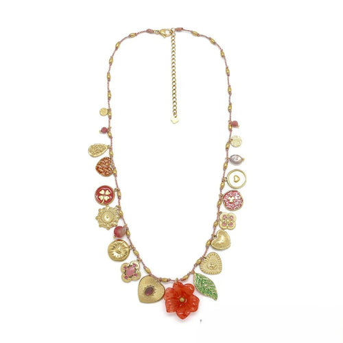 Red Resin Flower Tassel Thread Necklace by The Sisters