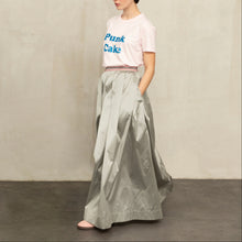 metallic silver wide skirt