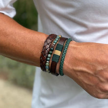 Brown Dark Green Leather Bracelet Set