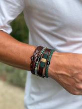 Brown Dark Green Leather Bracelet Set