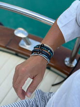 Navy Black Leather Bracelet Set