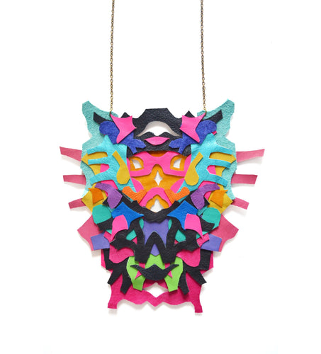Rorschach leather necklace