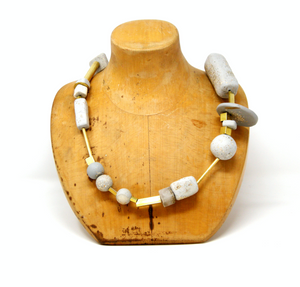 Clay Beeds and Brass Necklace by Made-Vel-e