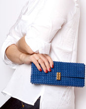 Navy Lego clutch with gold plated brick