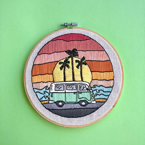 Sunset Van Hand Stitched Embroidered Hoop by Untalented Giraffe