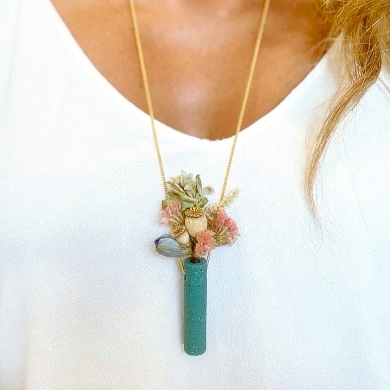 Green Concrete Vase Necklace by Cluster