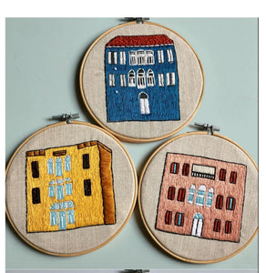 Beirut Buildings Hand Stitched Embroidered Hoop by Untalented Giraffe